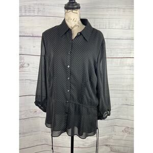 JM Collection Button Front Blouse Womens 16 Polka Dot Black White Cinched Waist